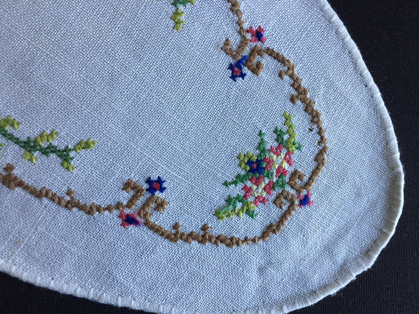 Collectible Art Deco Vintage Cross Stitch Embroidered Floral Sandwich Doily