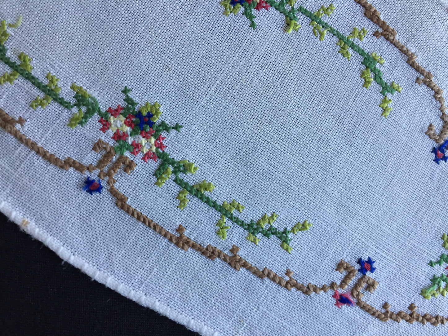 Collectible Art Deco Vintage Cross Stitch Embroidered Floral Sandwich Doily