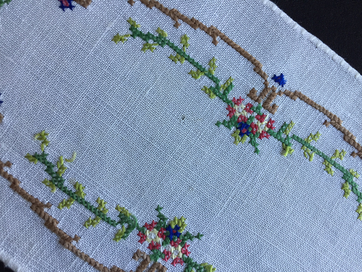 Collectible Art Deco Vintage Cross Stitch Embroidered Floral Sandwich Doily
