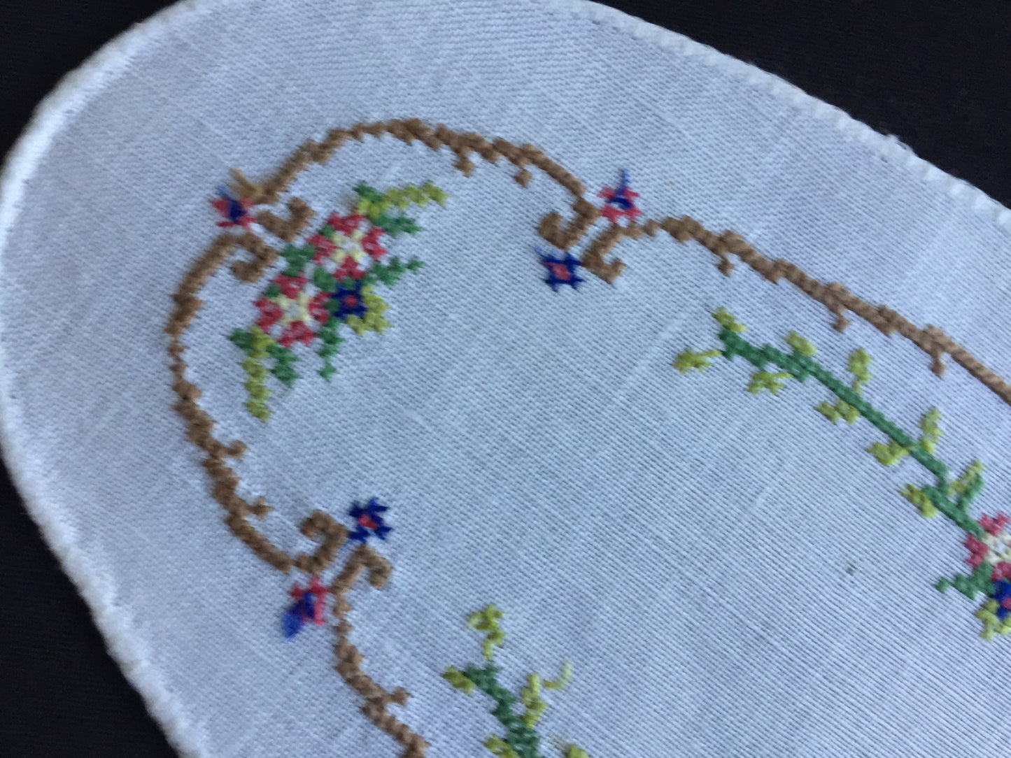 Collectible Art Deco Vintage Cross Stitch Embroidered Floral Sandwich Doily
