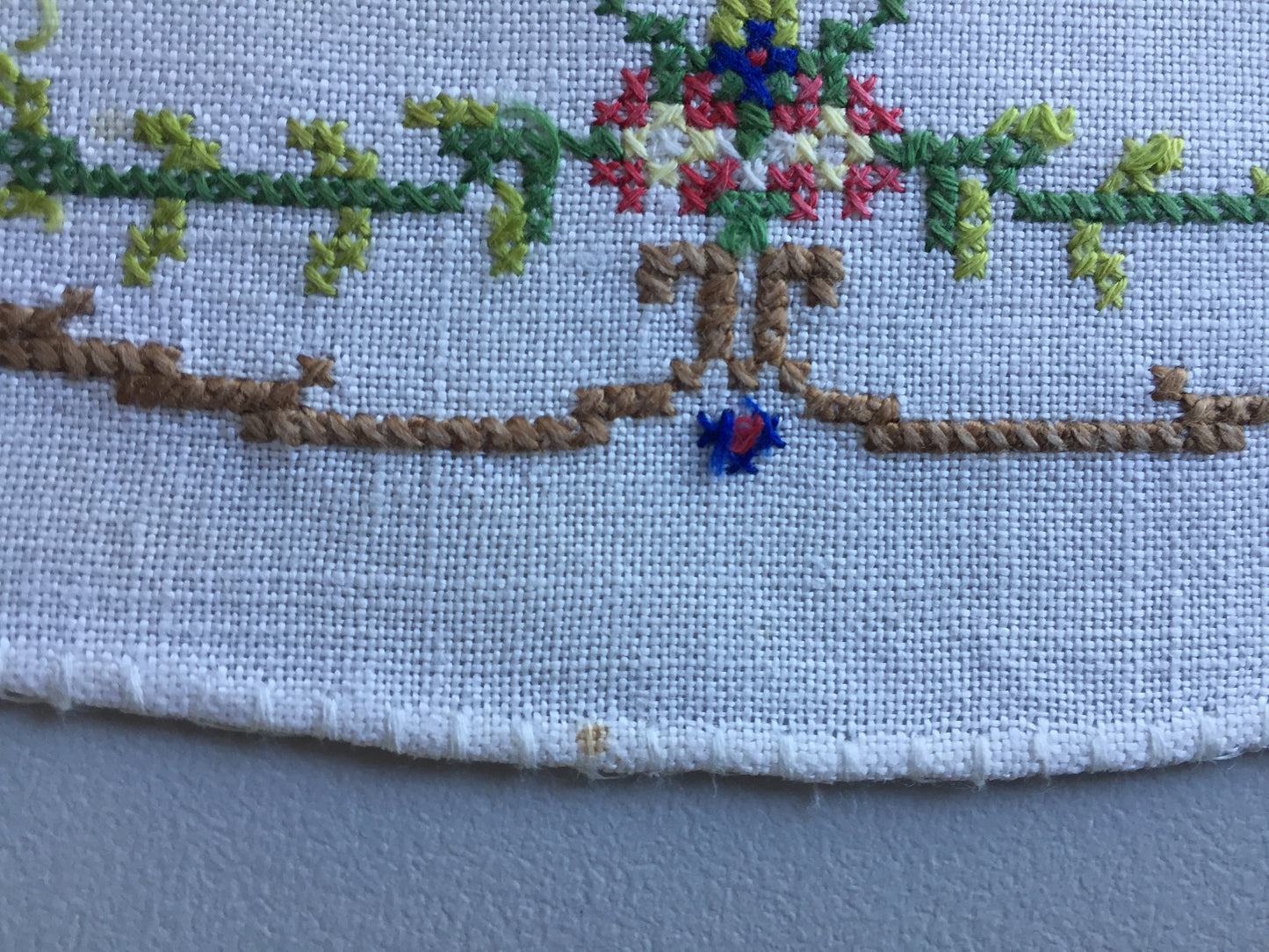 Collectible Art Deco Vintage Cross Stitch Embroidered Floral Sandwich Doily