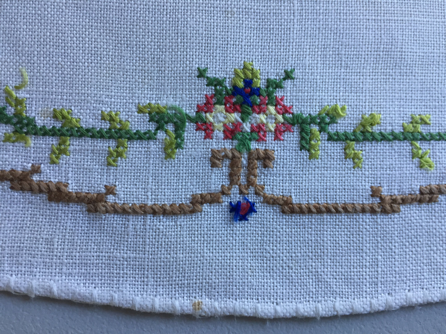 Collectible Art Deco Vintage Cross Stitch Embroidered Floral Sandwich Doily
