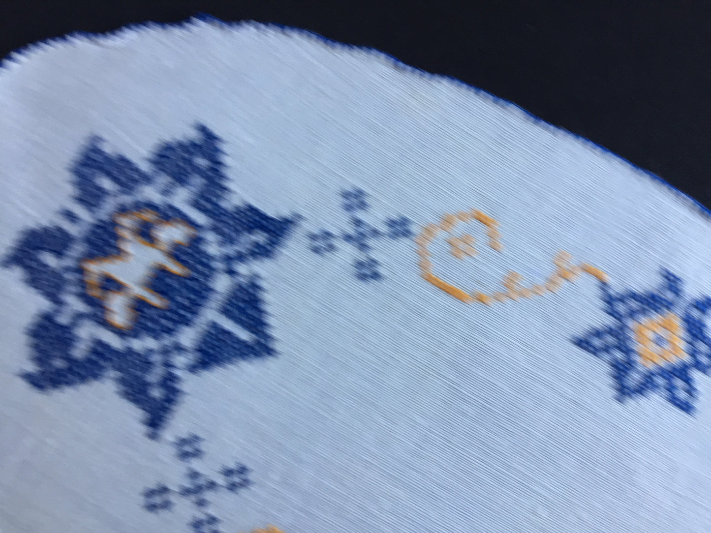 Art Deco Vintage Cross Stitch Embroidered Blue & Orange Floral Sandwich Doily
