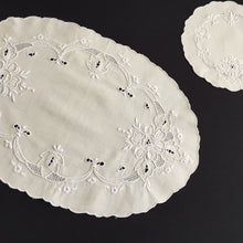Load image into Gallery viewer, Vintage Hand Embroidered Cream/White Cotton Doily