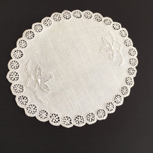 Load image into Gallery viewer, French Antique / Vintage Hand Embroidered Oval Doily with Needle Lace Detail