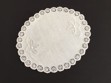 Load image into Gallery viewer, French Antique / Vintage Hand Embroidered Oval Doily with Needle Lace Detail