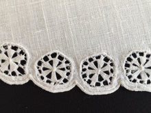 Load image into Gallery viewer, French Antique / Vintage Hand Embroidered Oval Doily with Needle Lace Detail