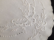 Load image into Gallery viewer, Vintage Hand Embroidered Oval Broderie Anglaise Table Centre Doily with Butterflies