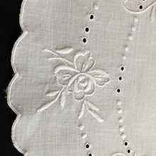 Load image into Gallery viewer, Vintage Hand Embroidered Oval Broderie Anglaise Table Centre Doily with Butterflies