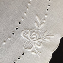 Load image into Gallery viewer, Vintage Hand Embroidered Oval Broderie Anglaise Table Centre Doily with Butterflies