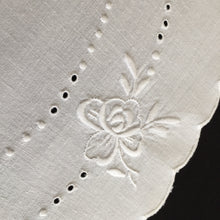 Load image into Gallery viewer, Vintage Hand Embroidered Oval Broderie Anglaise Table Centre Doily with Butterflies