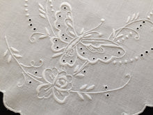 Load image into Gallery viewer, Vintage Hand Embroidered Oval Broderie Anglaise Table Centre Doily with Butterflies