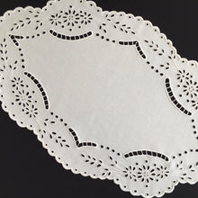 Load image into Gallery viewer, Large Oval Vintage Broderie Anglaise / Madeira Cutwork Embroidered White Linen Doily