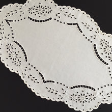 Load image into Gallery viewer, Large Oval Vintage Broderie Anglaise / Madeira Cutwork Embroidered White Linen Doily