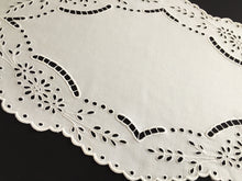 Load image into Gallery viewer, Large Oval Vintage Broderie Anglaise / Madeira Cutwork Embroidered White Linen Doily