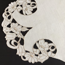 Load image into Gallery viewer, Edwardian Antique Hand Embroidered Madeira Cutwork Beige Floral Table Centre Mat
