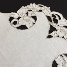 Load image into Gallery viewer, Edwardian Antique Hand Embroidered Madeira Cutwork Beige Floral Table Centre Mat