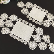 Load image into Gallery viewer, Ewardian Antique Linen &amp; Crochet Lace Sandwich Doily Pair