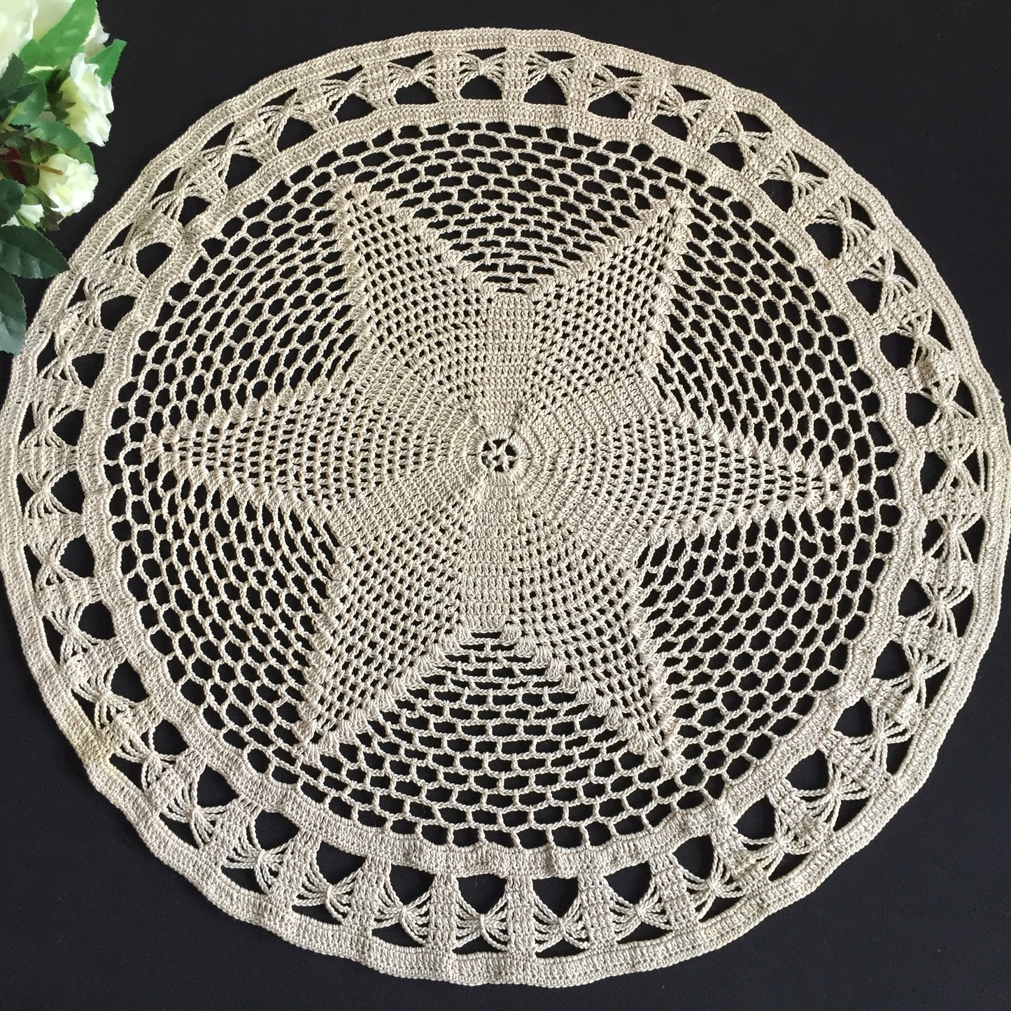 Mid-Century Vintage Handmade Cotton Crochet Lace Doily