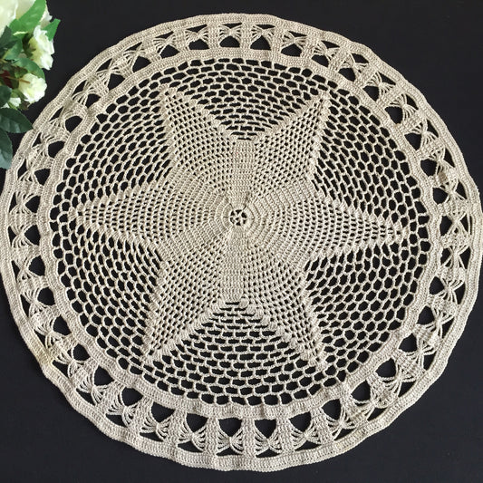 Mid-Century Vintage Handmade Cotton Crochet Lace Doily