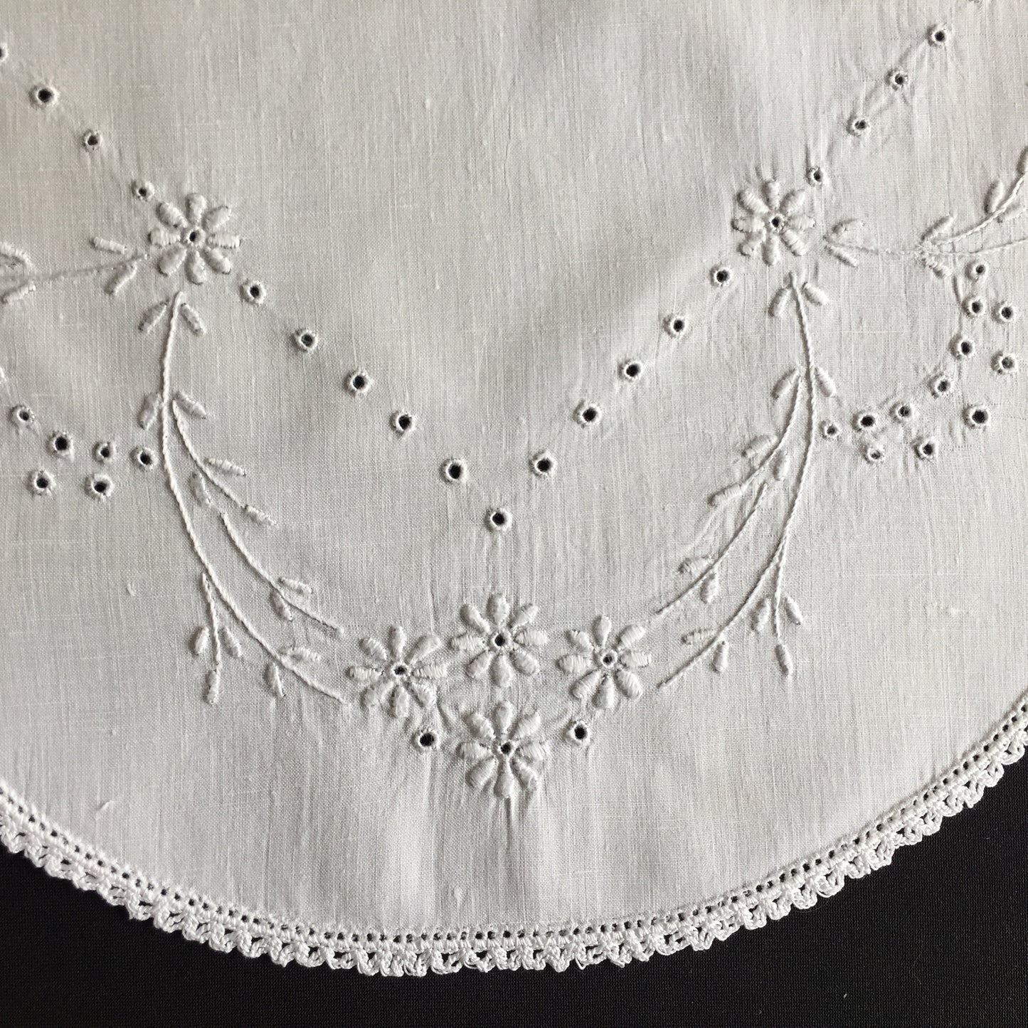 Antique Hand Embroidered Broderie Anglaise White 16" Table Centre Doily