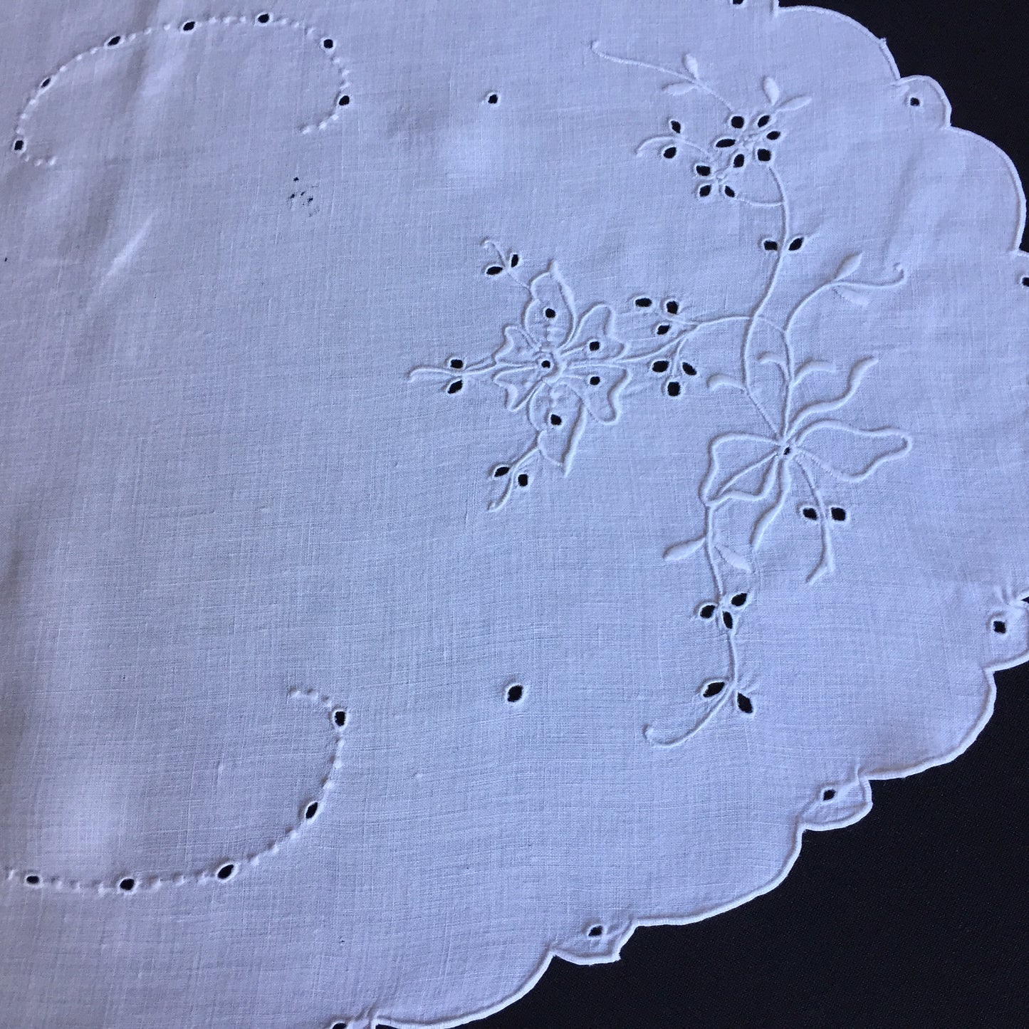 Edwardian Antique Hand Embroidered White Broderie Anglaise Doily