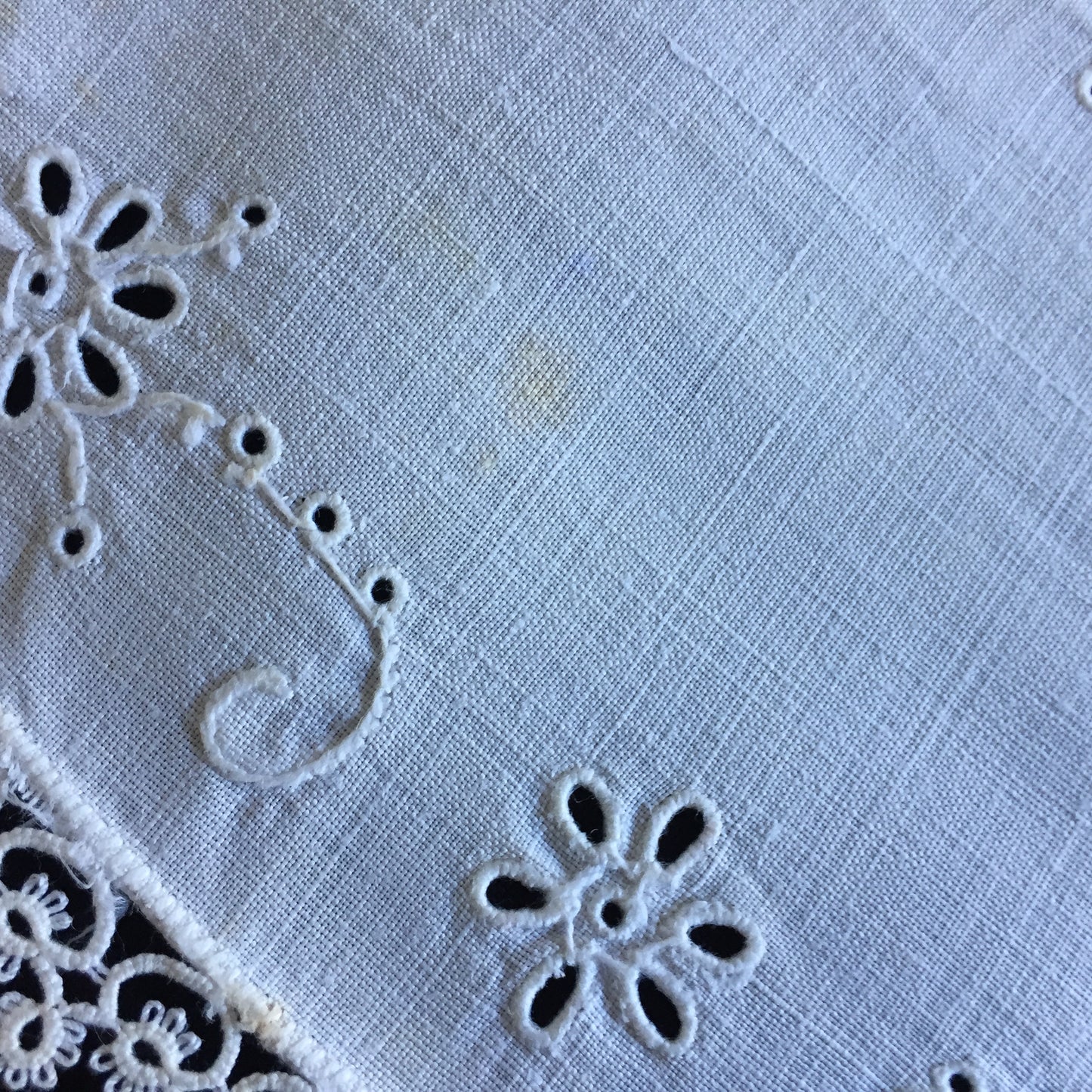 Edwardian Antique Hand Embroidered Cutwork Broderie Anglaise Sandwich Doily