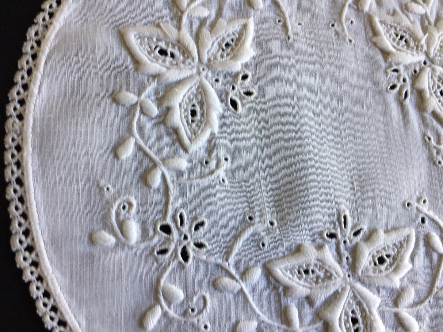Edwardian Antique Hand Embroidered Cutwork Broderie Anglaise Doily