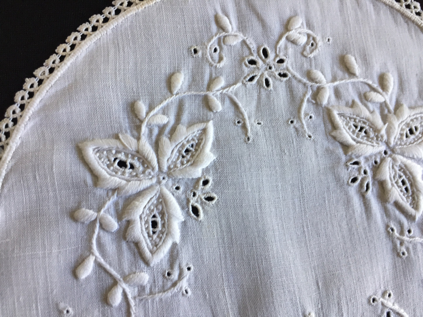 Edwardian Antique Hand Embroidered Cutwork Broderie Anglaise Doily
