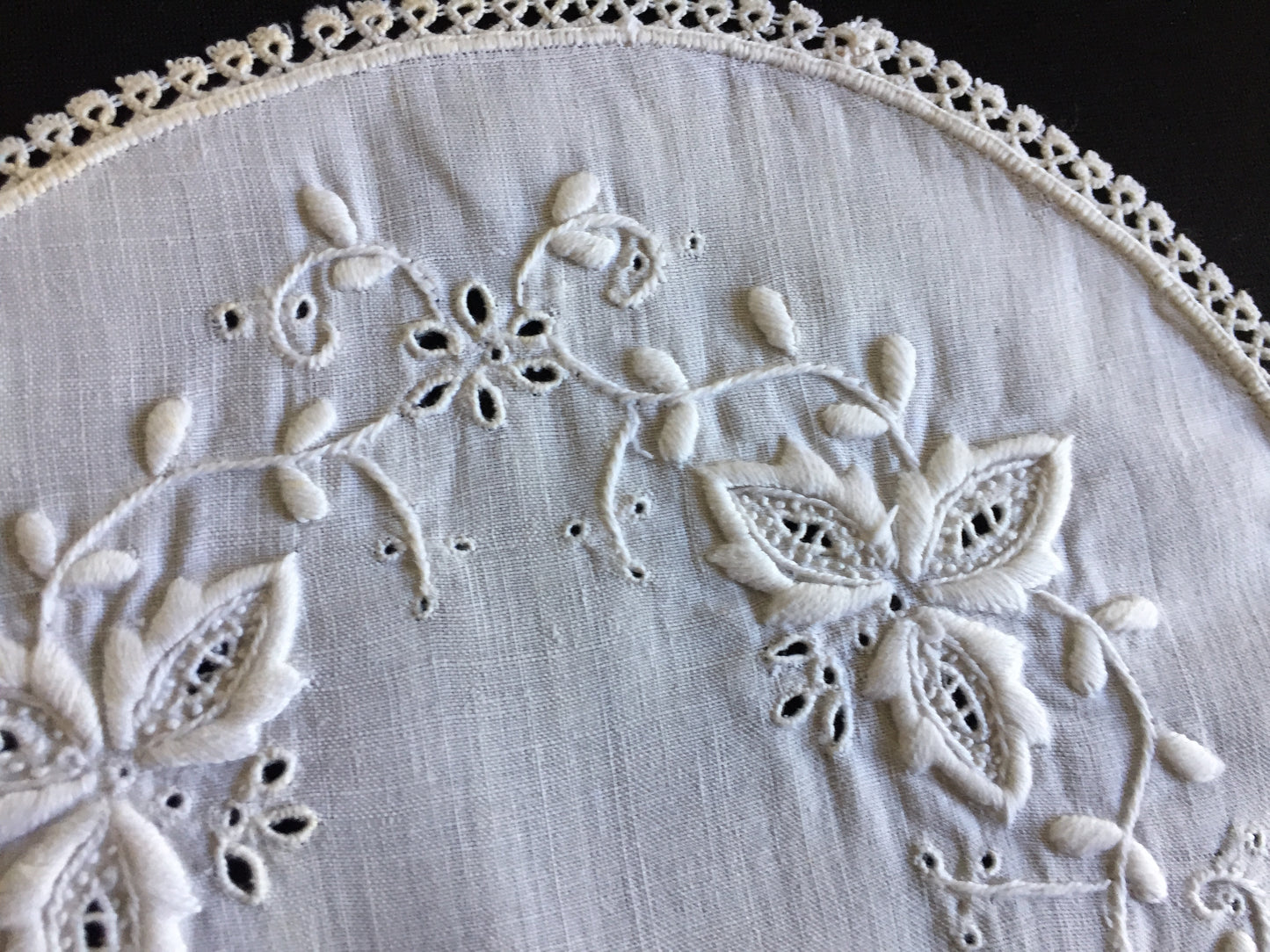 Edwardian Antique Hand Embroidered Cutwork Broderie Anglaise Doily