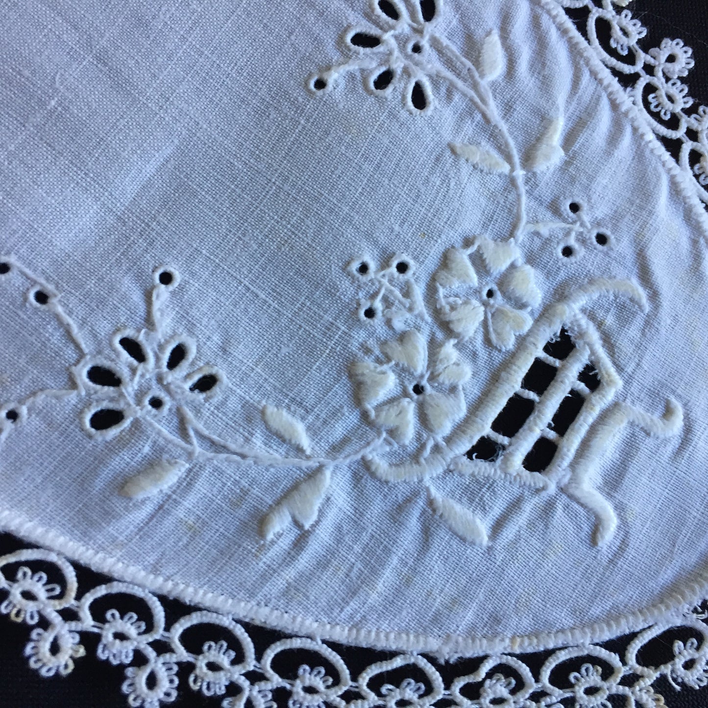 Edwardian Antique Hand Embroidered Cutwork Broderie Anglaise Sandwich Doily