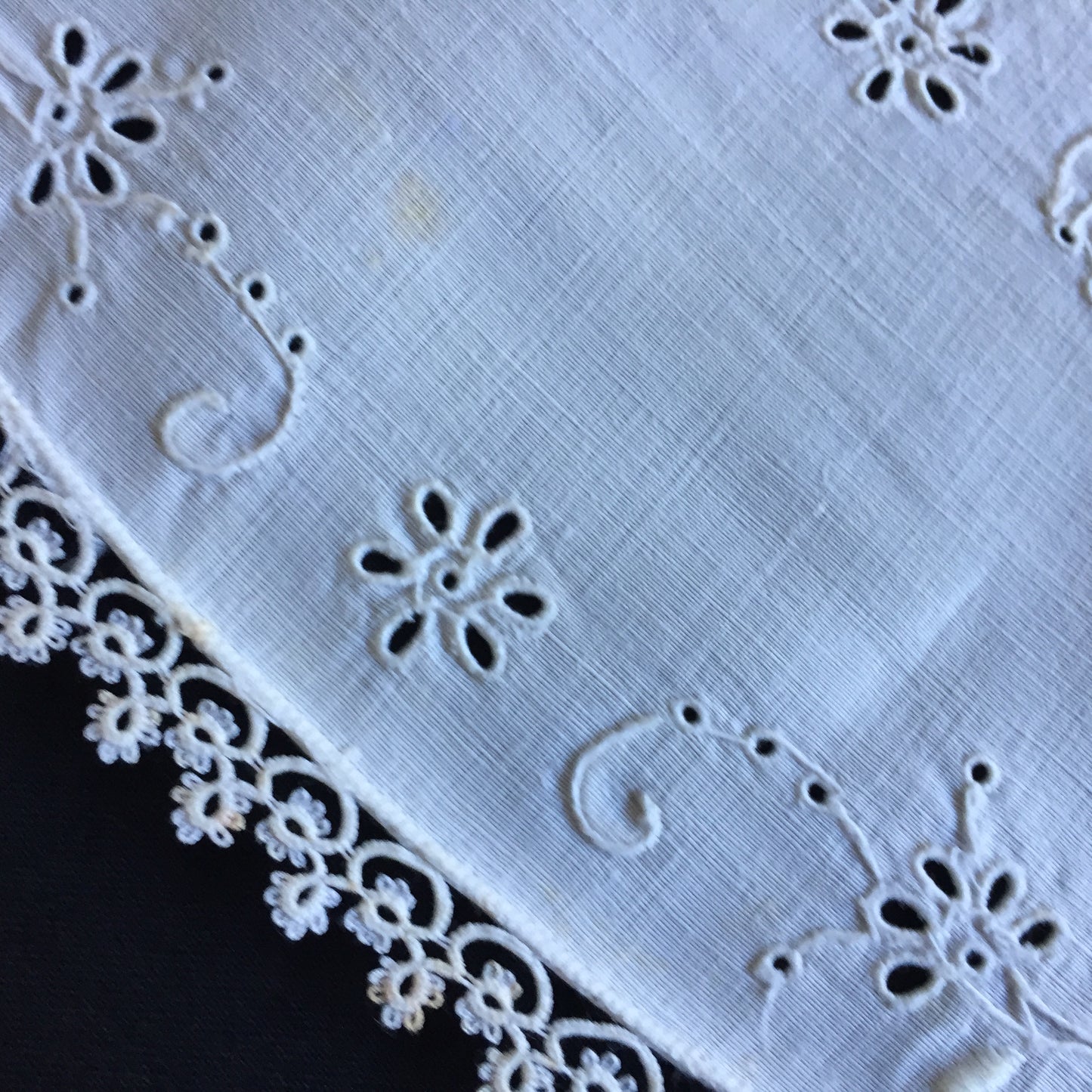Edwardian Antique Hand Embroidered Cutwork Broderie Anglaise Sandwich Doily