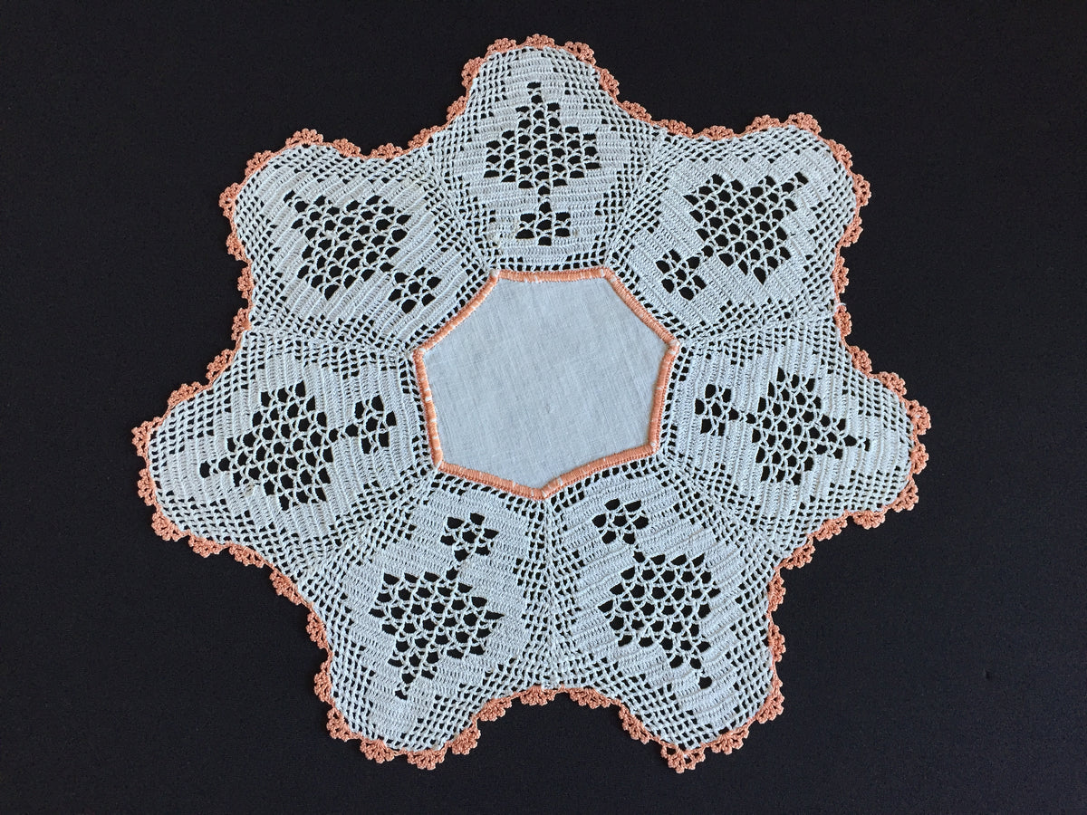 Antique Australian Linen Centre Doily with Crochet Lace Border
