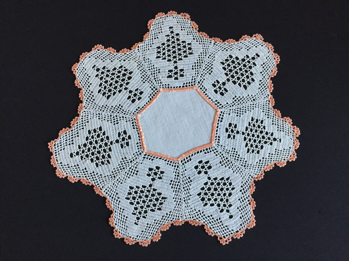 Antique Australian Linen Centre Doily with Crochet Lace Border