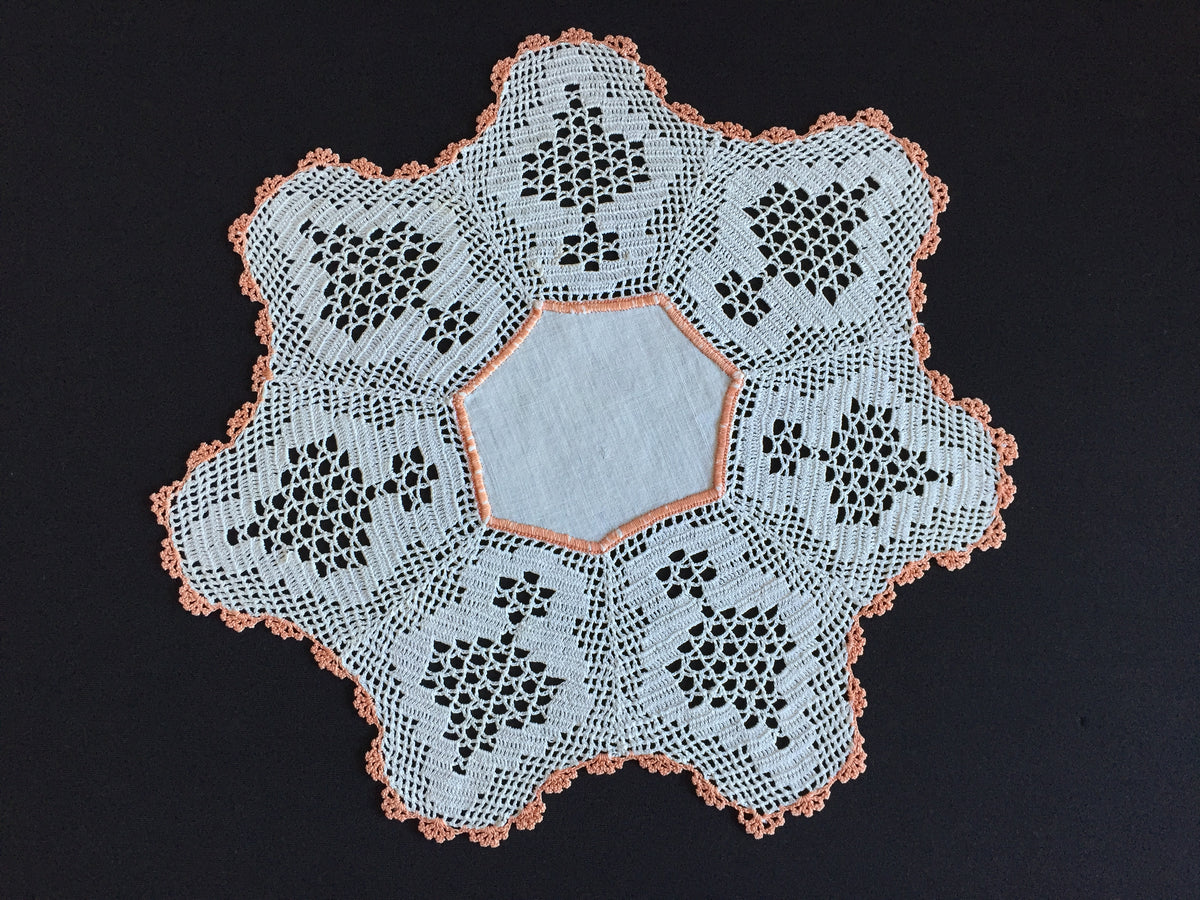 Antique Australian Linen Centre Doily with Crochet Lace Border