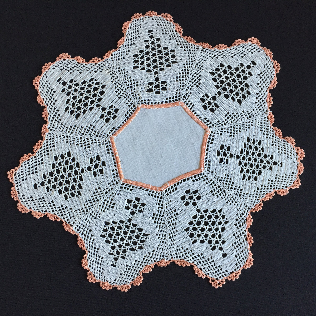 Antique Australian Linen Centre Doily with Crochet Lace Border