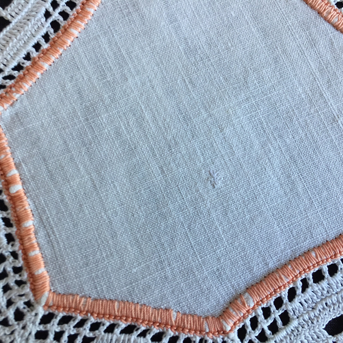 Antique Australian Linen Centre Doily with Crochet Lace Border