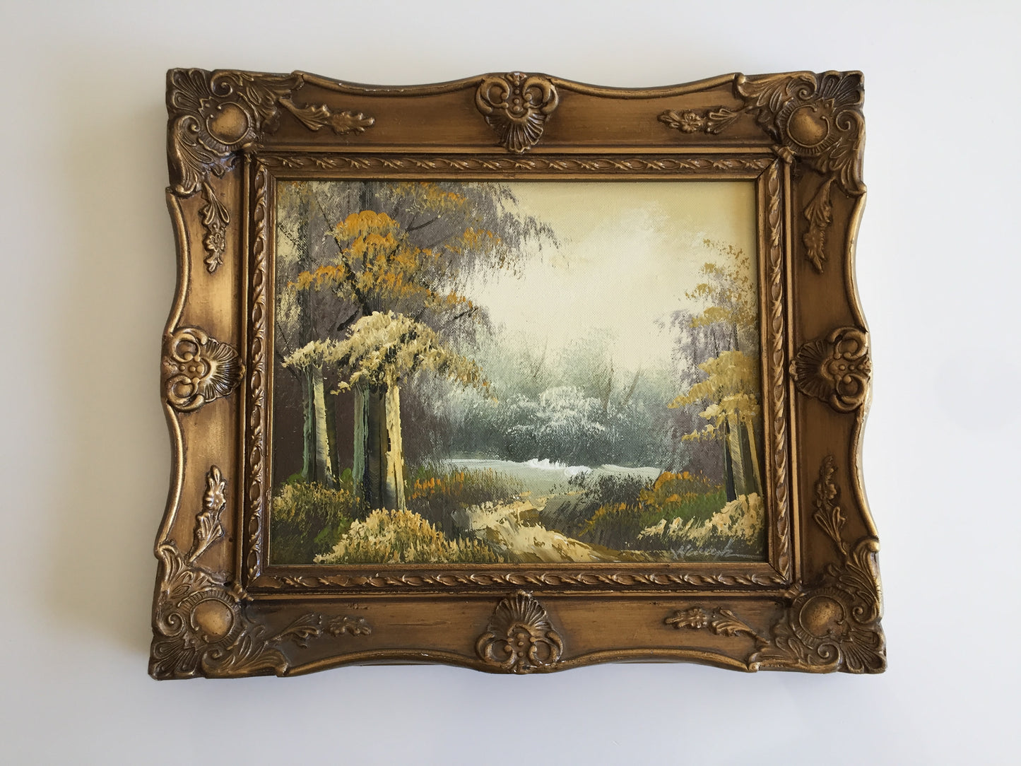 Ornate Gilded Picture Frame with Original Oil Painting: Wilderness Landscape