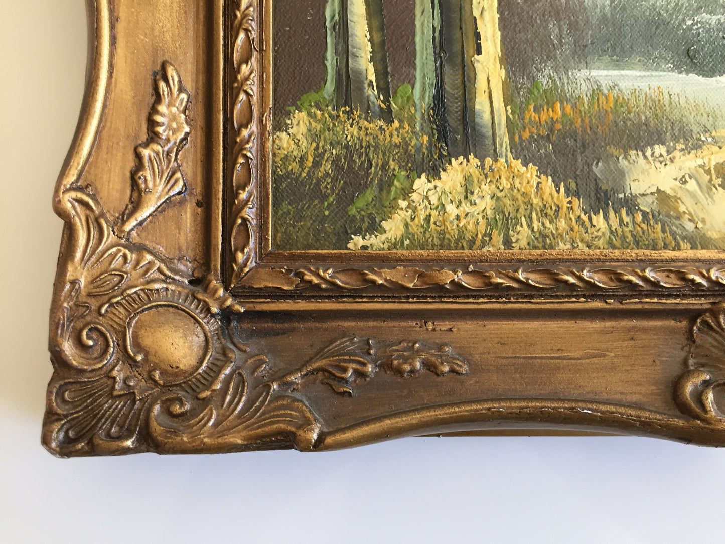 Ornate Gilded Picture Frame with Original Oil Painting: Wilderness Landscape