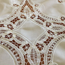 Load image into Gallery viewer, Handmade Vintage Square White Cotton Tablecloth with Battenburg Lace