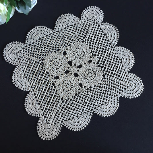 1980s Vintage Handmade Ecru Crochet Lace Doily