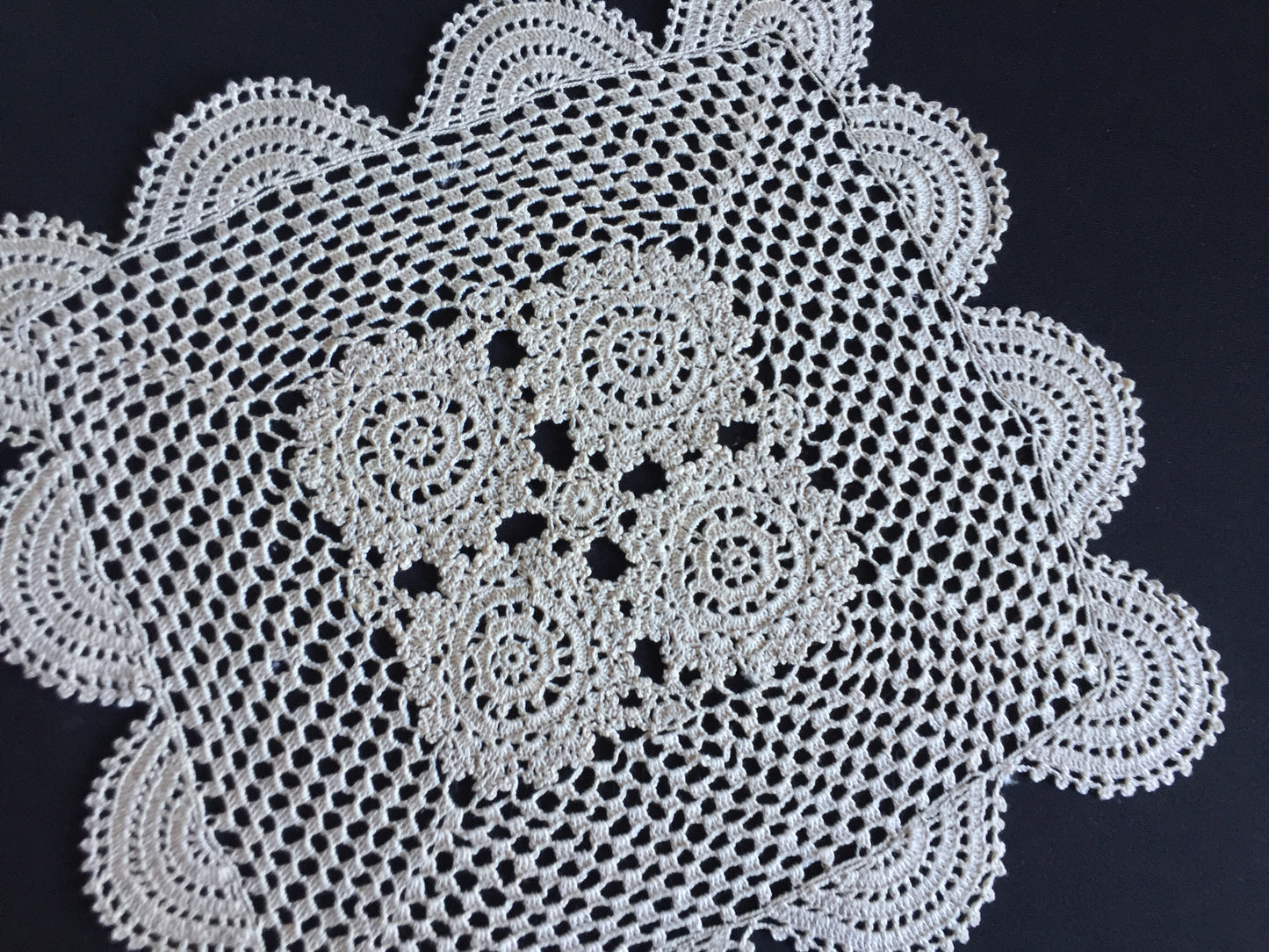 1980s Vintage Handmade Ecru Crochet Lace Doily