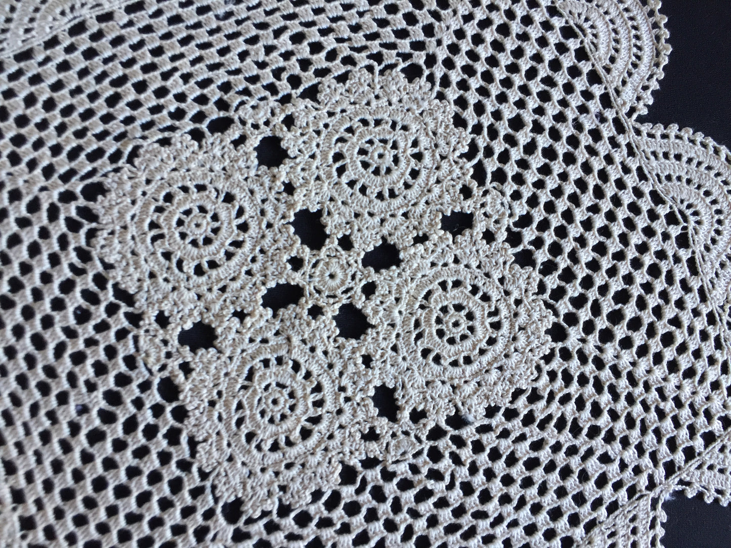 1980s Vintage Handmade Ecru Crochet Lace Doily