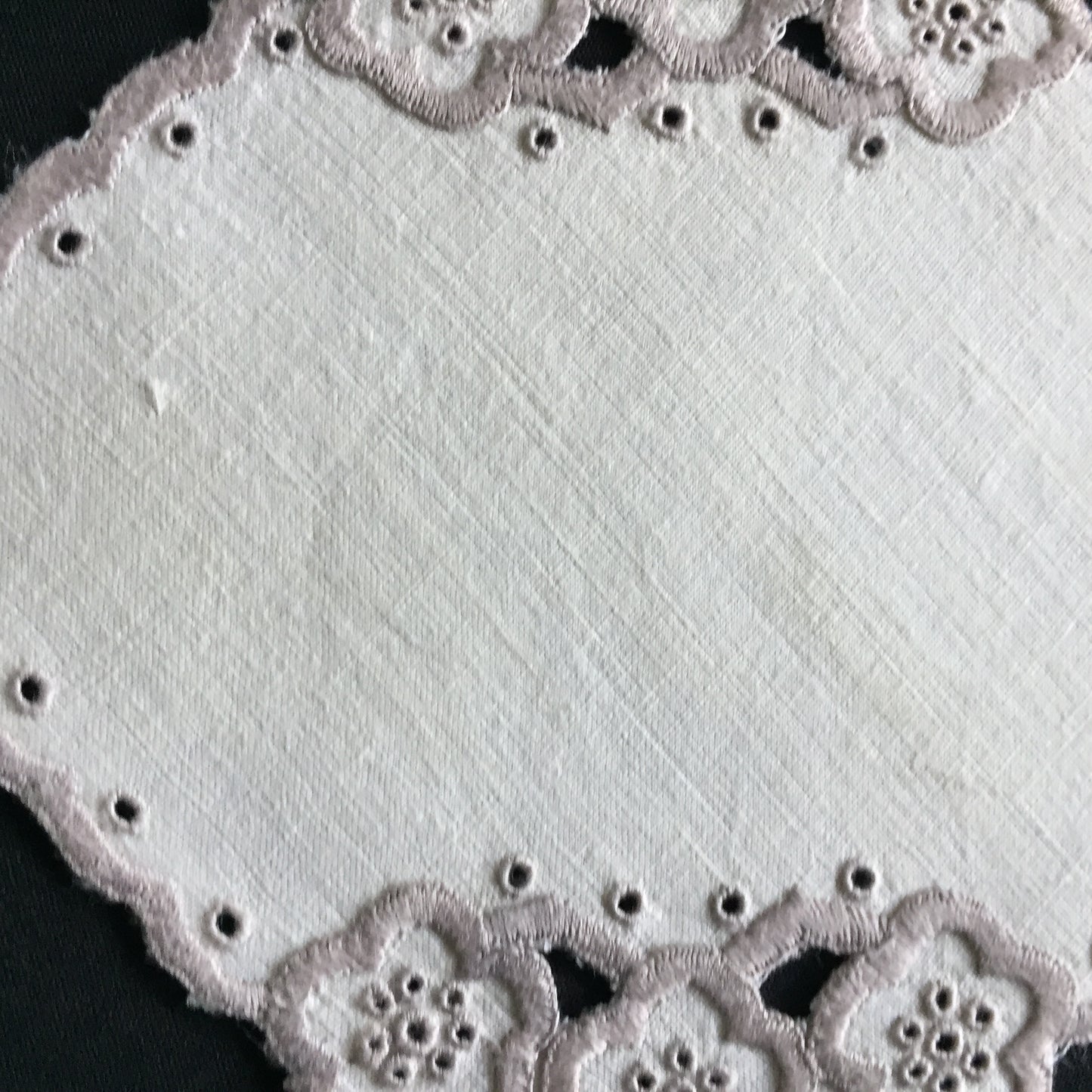Vintage Hand Embroidered Broderie Anglaise Small 5.5" Square White & Taupe Doily