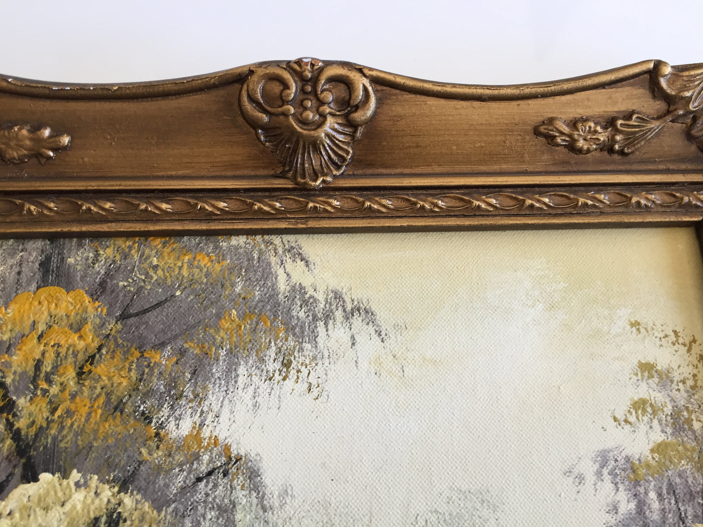 Ornate Gilded Picture Frame with Original Oil Painting: Wilderness Landscape