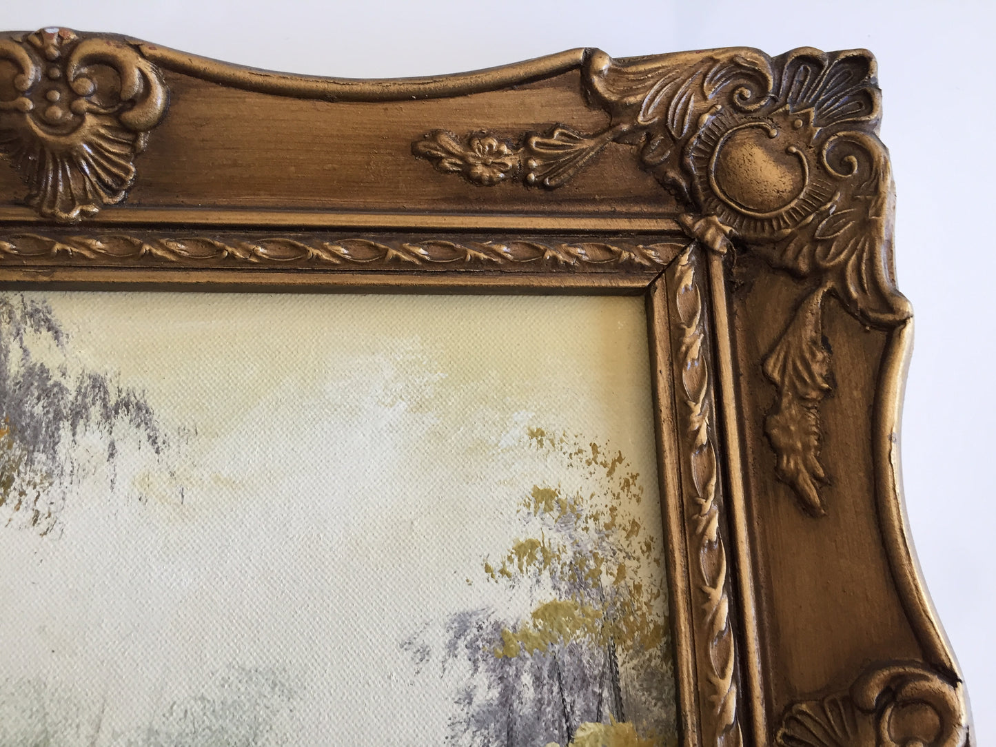 Ornate Gilded Picture Frame with Original Oil Painting: Wilderness Landscape