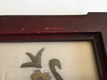 Load image into Gallery viewer, Antique Carved Wooden Serving Tray with Metal Handles &amp; Silk Embroidery Under Glass