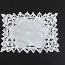 Load image into Gallery viewer, Handmade Vintage White Cotton Placemat/Tray Cloth Doily with Battenburg Lace