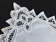 Load image into Gallery viewer, Handmade Vintage White Cotton Placemat/Tray Cloth Doily with Battenburg Lace