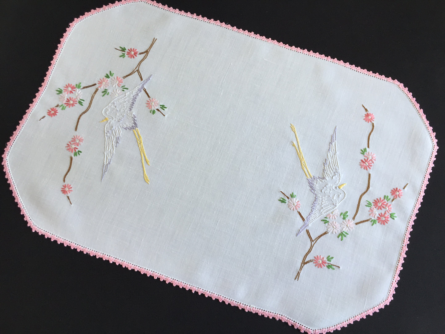 Australian Vintage Hand Embroidered Floral Duchess / Dressing Table Doily Set (3 Piece)